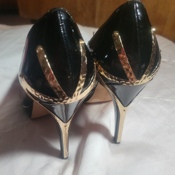 Vince Cumato Gold Bling Heeled Platform Shoes - Picture 4 of 5